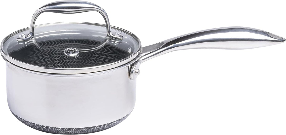 HexClad 1 Quart Hybrid Pot with Glass Lid – Non Stick Saucepan, Easy to Clean, Dishwasher & Oven Safe – Perfect for Making Sauces, Reheating Soups, Stocks, Cooking Grains
