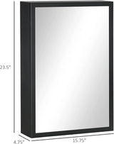 Wall-Mounted Medicine Cabinet with Mirror, Stainless Steel Bathroom Mirror Cabinet Wall Mounted with Storage Shelves for Living Room and Laundry Room, Black
