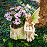 Fairy Planter Flower Pots, Girl Succulent Plant Pot Garden Figurine Outdoor for Patio Lawn Yard Decoration, Hand Painted Resin Figurines, 11.2 inch H