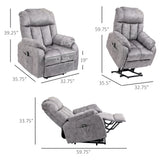 HOMCOM Power Lift Chair, Electric Recliner for Elderly, Compact Living Room Chair with Side Pocket & Remote Control, Grey