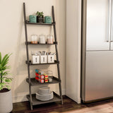 Ladder Bookshelf- 5 Tier Leaning Decorative Shelves for Display-Slate Gray Shelf Stand-Living Room Bathroom & Kitchen Shelving by Lavish Home